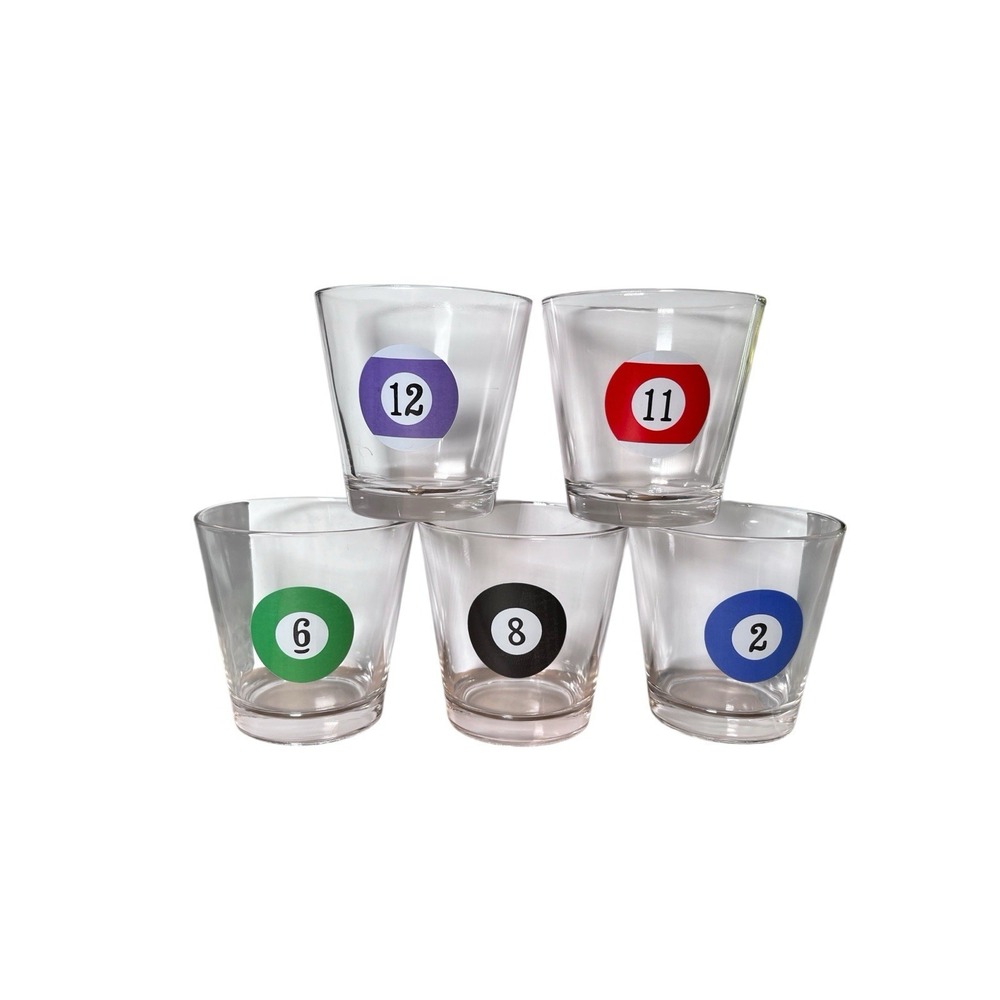 Set‎ Of 5 Vintage Billiards Pool Highball Glasses